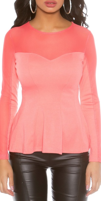 PartyShirt transparent with peplum Coral